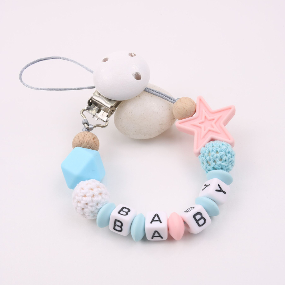 INS Hot Amazon Foreign Trade Pacifier Strap Five-Pointed Star Silicone Nipple Chain Pacifier Clip