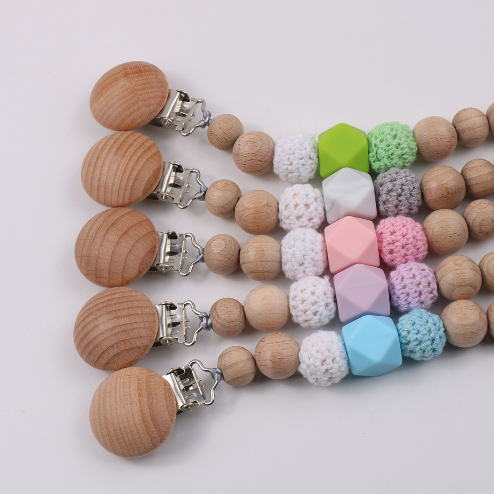 Amazon Hot Beech Clip Silicone Nipple Chain Teether Anti-Lost Chain Bite Chain Toy Drop-Preventing Chain Biteable