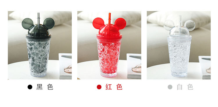 Fashion Double-Layer Straw Mickey Ice Cup Summer Cold Drink Juice Glass Water Cup Plastic Cup Wholesale Fashion Double-Layer Straw Mickey Ice Cup Summer Cold Drink Juice Glass Water Cup Plastic Cup Wholesale