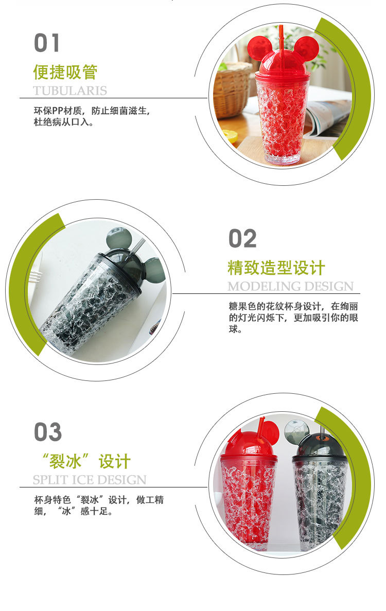 Fashion Double-Layer Straw Mickey Ice Cup Summer Cold Drink Juice Glass Water Cup Plastic Cup Wholesale Fashion Double-Layer Straw Mickey Ice Cup Summer Cold Drink Juice Glass Water Cup Plastic Cup Wholesale
