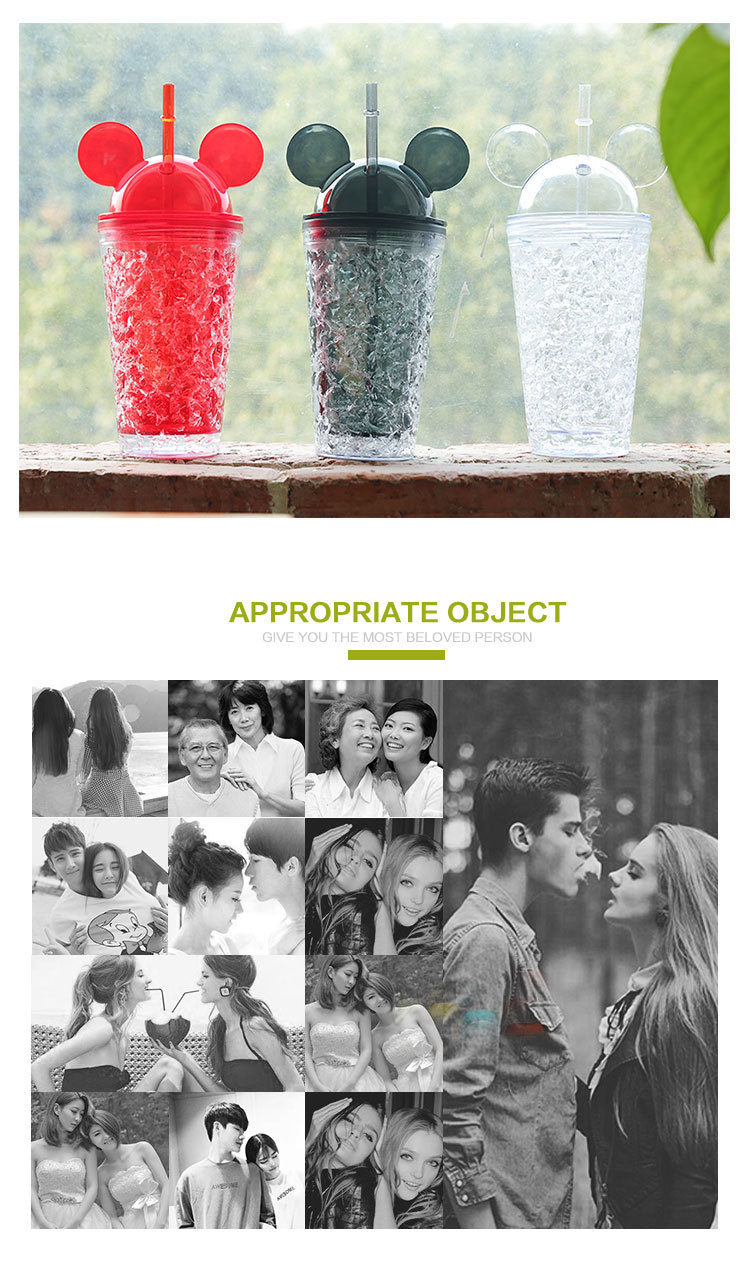 Fashion Double-Layer Straw Mickey Ice Cup Summer Cold Drink Juice Glass Water Cup Plastic Cup Wholesale Fashion Double-Layer Straw Mickey Ice Cup Summer Cold Drink Juice Glass Water Cup Plastic Cup Wholesale