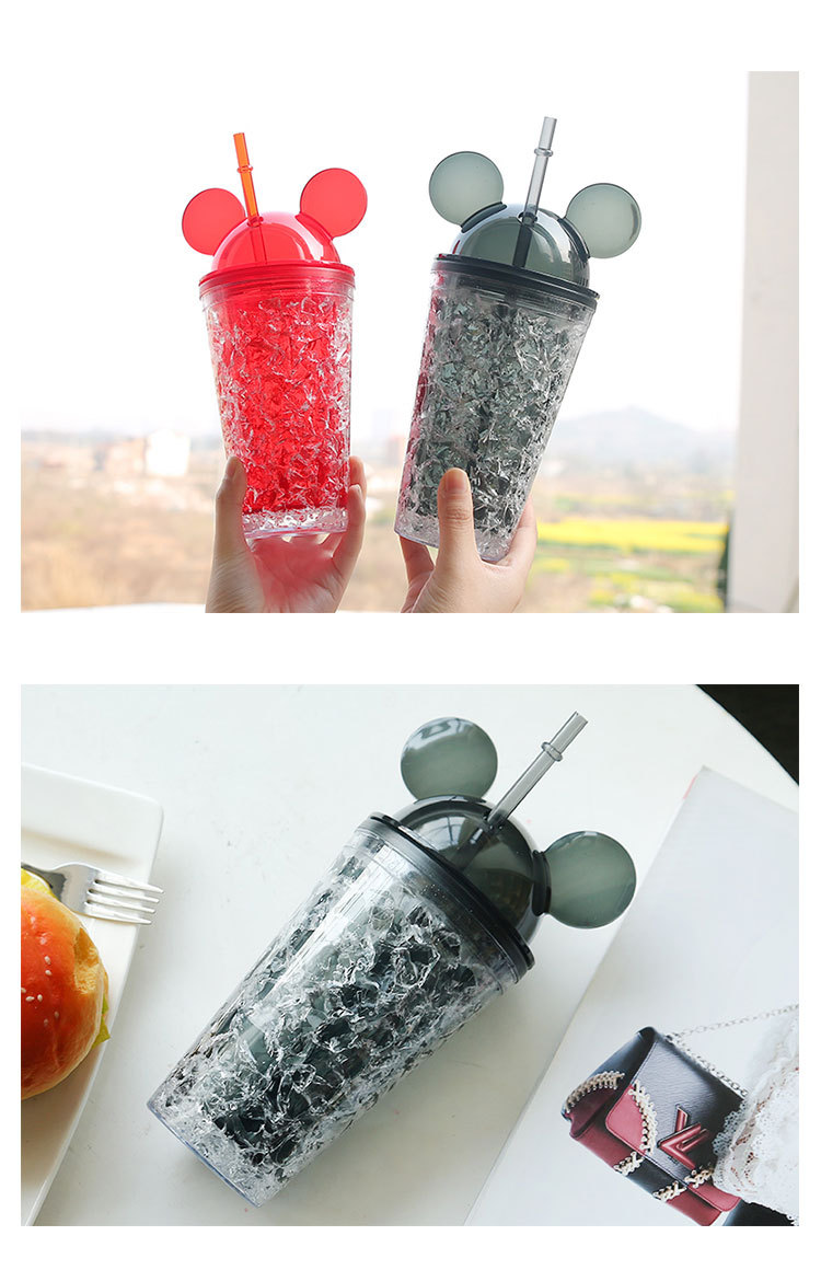 Fashion Double-Layer Straw Mickey Ice Cup Summer Cold Drink Juice Glass Water Cup Plastic Cup Wholesale Fashion Double-Layer Straw Mickey Ice Cup Summer Cold Drink Juice Glass Water Cup Plastic Cup Wholesale