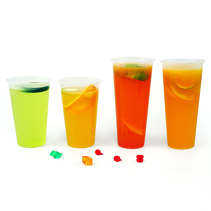 90 Caliber Milk Tea Cup Disposable Frosted with Lid Packaging Cup Commercial Thickened 500700ml Plastic Drink Cup