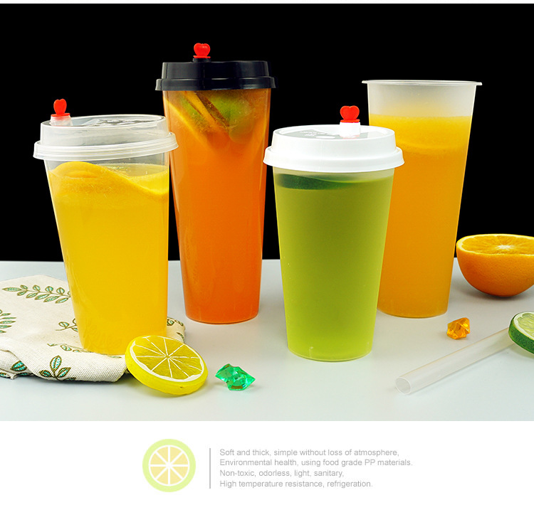 90 Caliber Milk Tea Cup Disposable Frosted with Lid Packaging Cup Commercial Thickened 500700ml Plastic Drink Cup