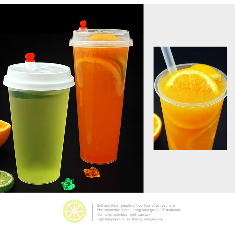 90 Caliber Milk Tea Cup Disposable Frosted with Lid Packaging Cup Commercial Thickened 500700ml Plastic Drink Cup