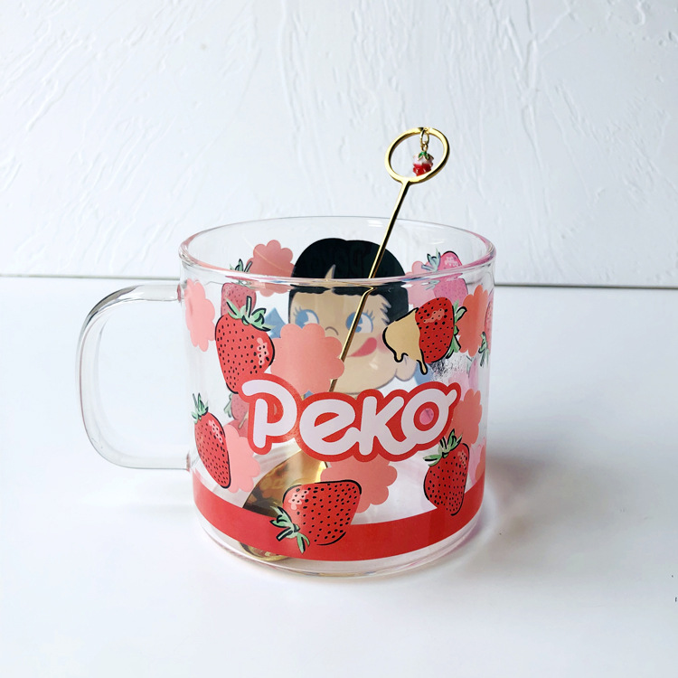 Japanese milk sister glass cup cute Cartoon cup breakfast cup girl heart strawberry drink cup ovenproof Cup