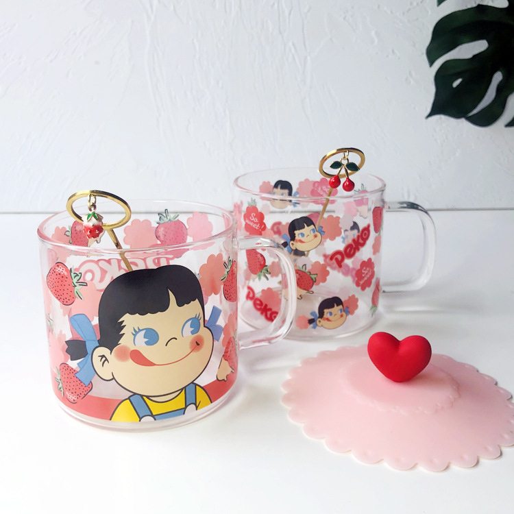 Japanese milk sister glass cup cute Cartoon cup breakfast cup girl heart strawberry drink cup ovenproof Cup