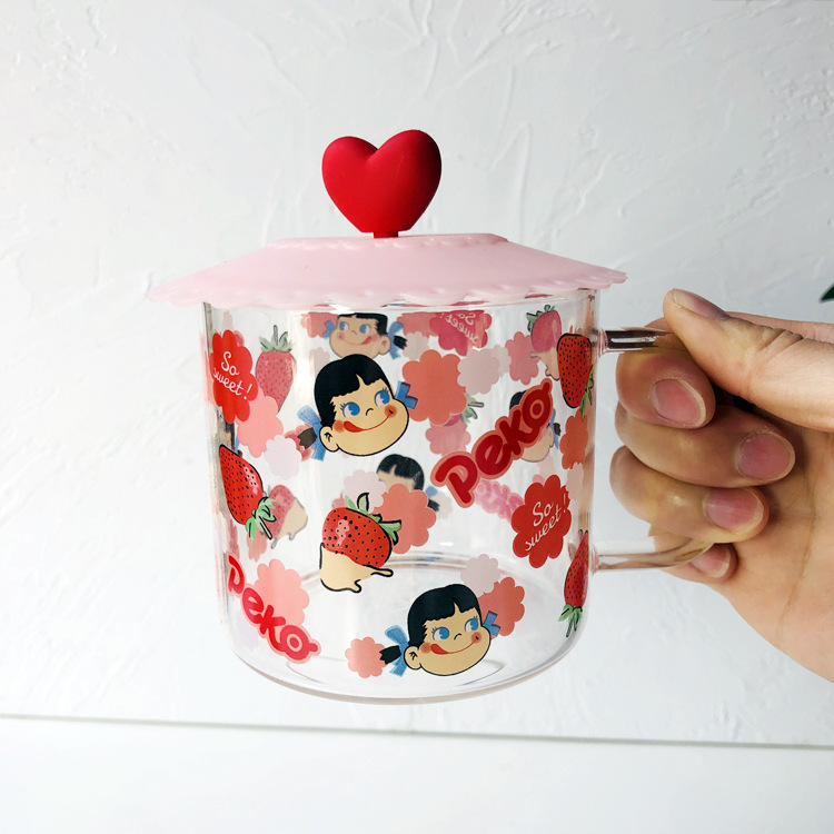 Japanese milk sister glass cup cute Cartoon cup breakfast cup girl heart strawberry drink cup ovenproof Cup