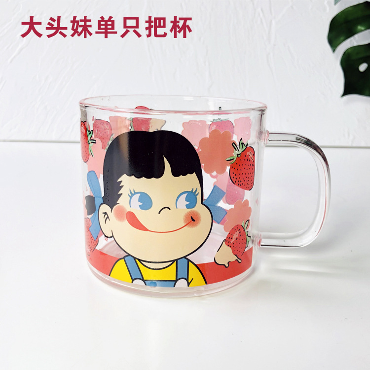 Japanese milk sister glass cup cute Cartoon cup breakfast cup girl heart strawberry drink cup ovenproof Cup
