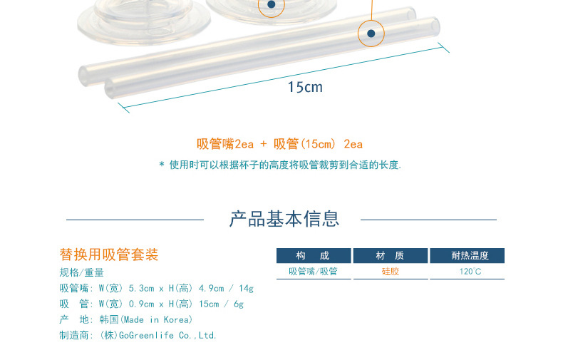Grosmimi Mei Mei South Korea Imported Baby Straw Cup Accessories Baby Learn to Drink Anti-Chocking Straw Nozzle Set