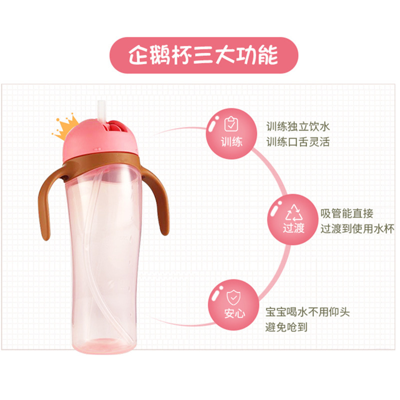 Japan Imported Pigeon/Pigeon Children&#039;s Cups Penguin Bottle Baby Learns to Drink Handle Straw Cup 330ml