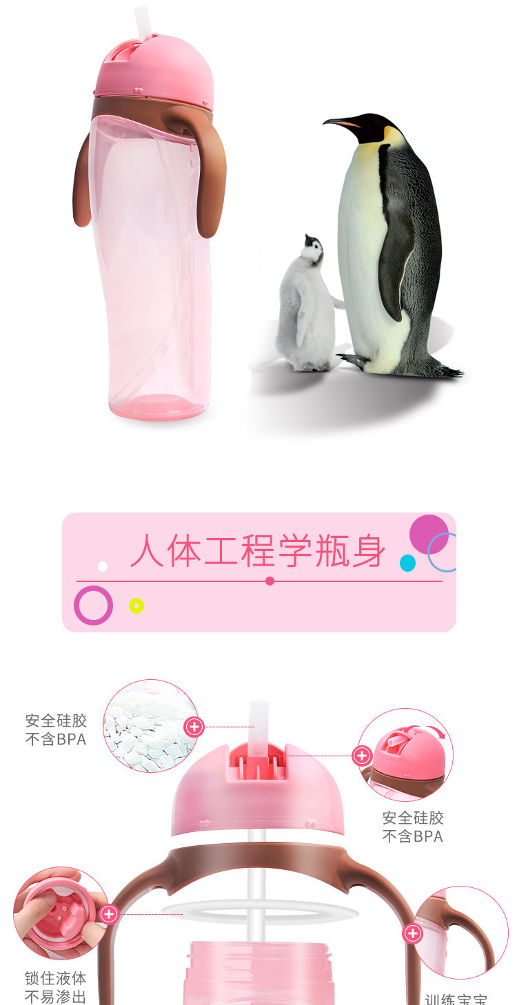Japan Imported Pigeon/Pigeon Children's Cups Penguin Bottle Baby Learns to Drink Handle Straw Cup 330ml