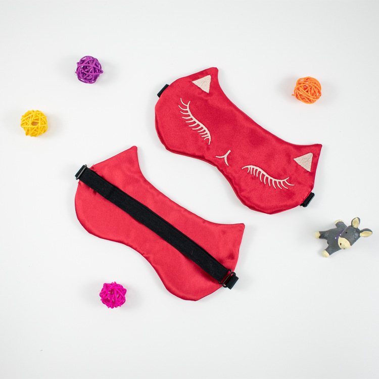 Cute Fox Cartoon Eye Mask Double-Sided Artificial Silk Blackout Sleep Eye Shield Travel Eyeshade