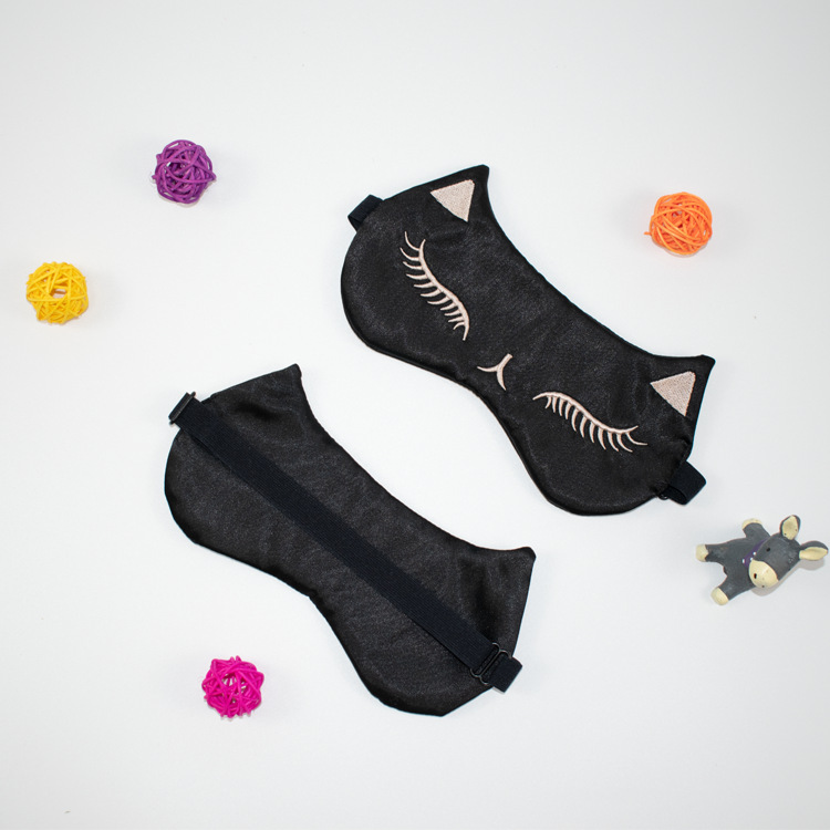 Cute Fox Cartoon Eye Mask Double-Sided Artificial Silk Blackout Sleep Eye Shield Travel Eyeshade