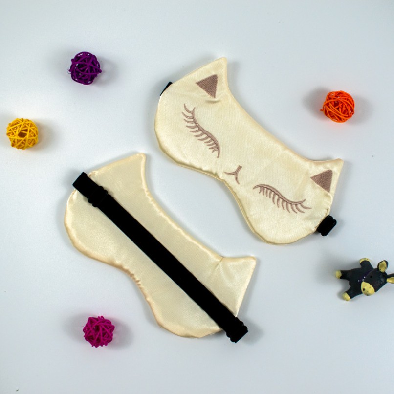 Cute Fox Cartoon Eye Mask Double-Sided Artificial Silk Blackout Sleep Eye Shield Travel Eyeshade