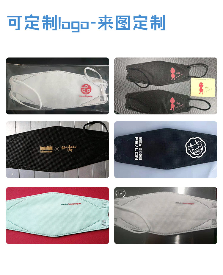 Korean Kf94 Fish Mouth Willow Leaf-Shaped KN95 Disposable Mask Silk Screen Logo Black Mask Factory Wholesale