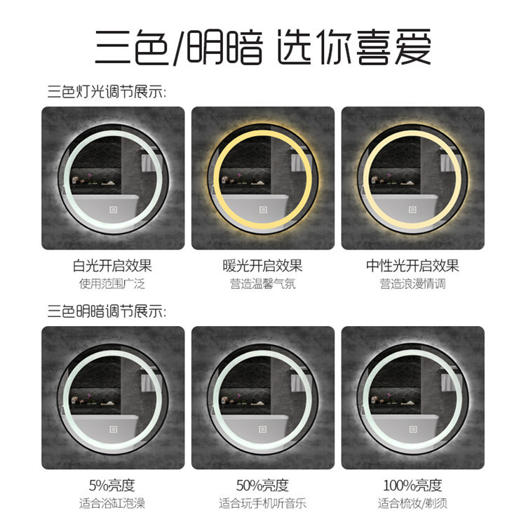 Smart Mirror Toilet with Light Antifog Glasses Bathroom Wall-Mounted Touch Screen LED Light Toilet round Bathroom Mirror