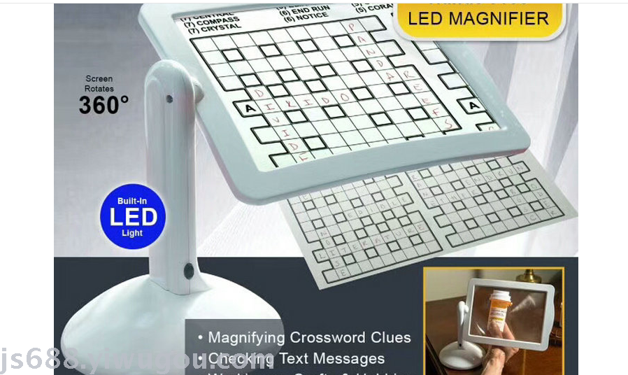 LED screen magnifier reading glasses 180 degrees rotating bracket
