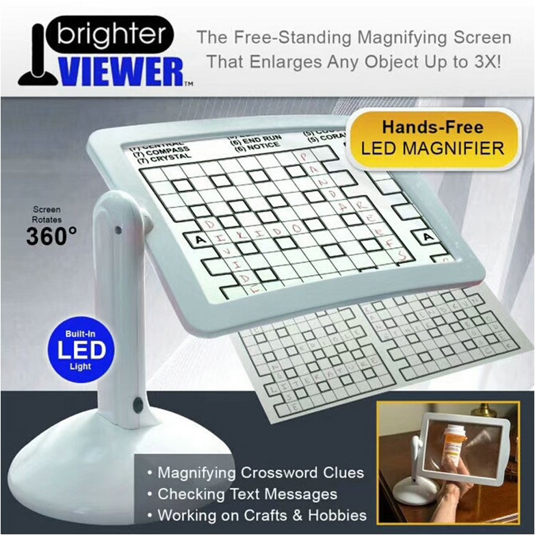 TV New Brighter Viewer Desktop LED Screen Magnifying Glass Reading Glasses 180 Degrees Rotating Support