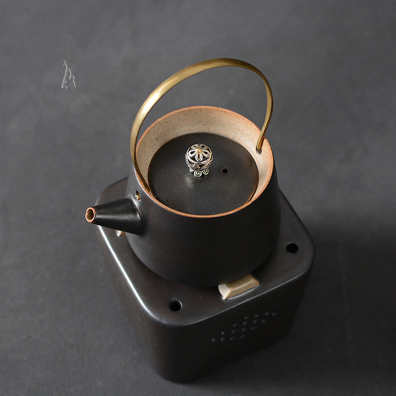 JapaneseStyle LoopHandled Teapot Coarse Pottery Teapot Warm Teapot Alcohol Lamp TeaBoiling Stove Ceramic Kung Fu Tea Set
