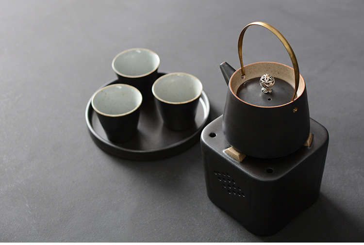 JapaneseStyle LoopHandled Teapot Coarse Pottery Teapot Warm Teapot Alcohol Lamp TeaBoiling Stove Ceramic Kung Fu Tea Set