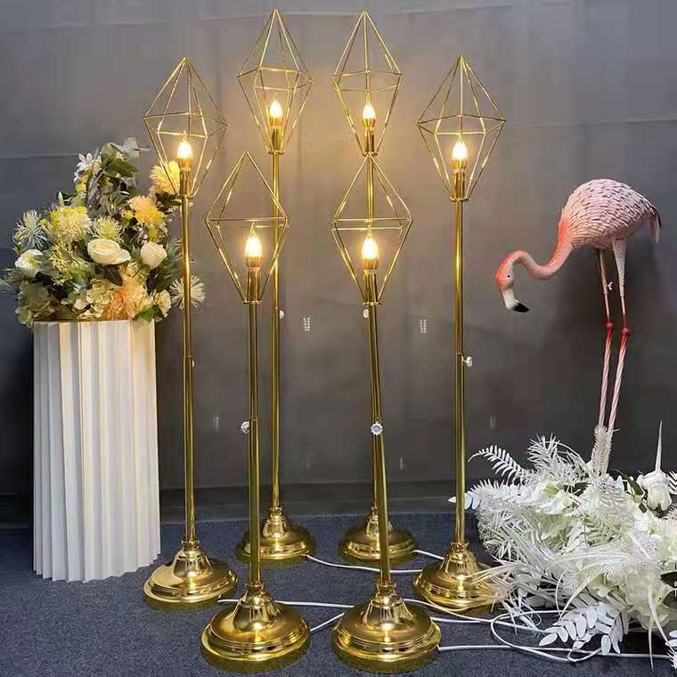 Wedding Props Wrought Iron Electroplated Diamond Three-Piece Set Crown Road Lead Lamp Decoration Stage Site Layout