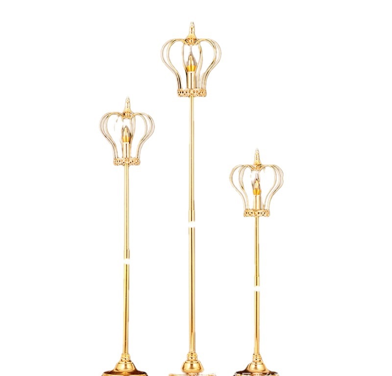 Wedding Props Wrought Iron Electroplated Diamond Three-Piece Set Crown Road Lead Lamp Decoration Stage Site Layout