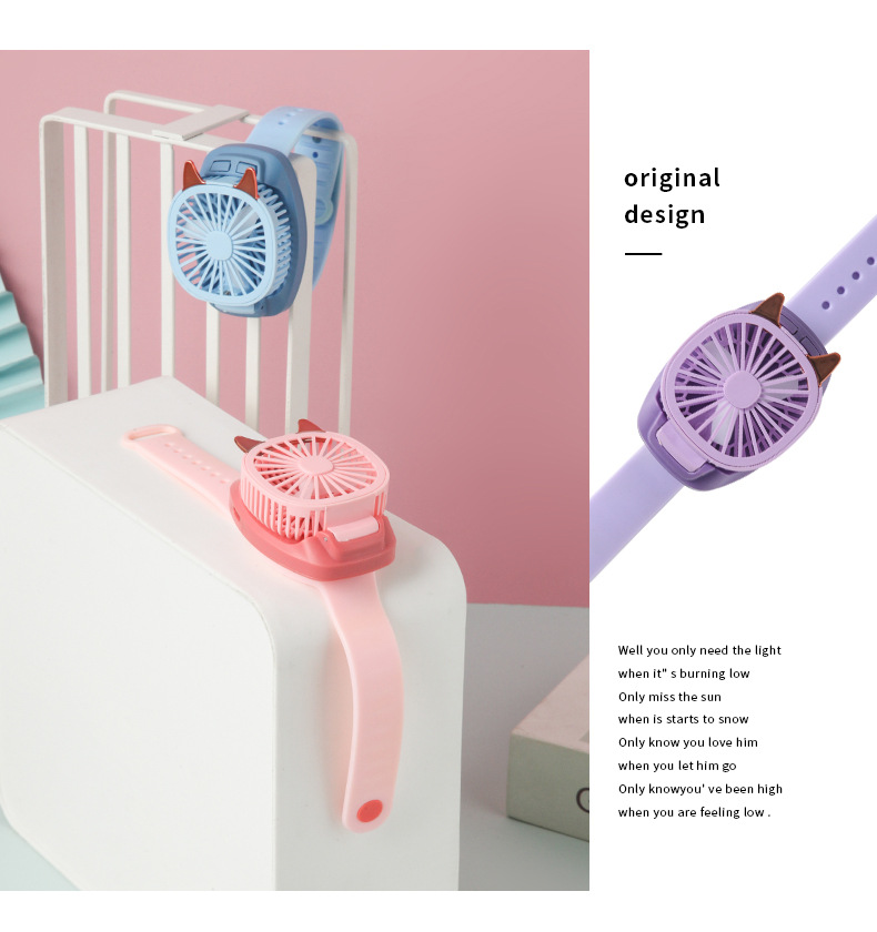New Watch Fan Mini Handheld Spray Humidification Pocket Portable Folding Halter USB Rechargeable Small Fan