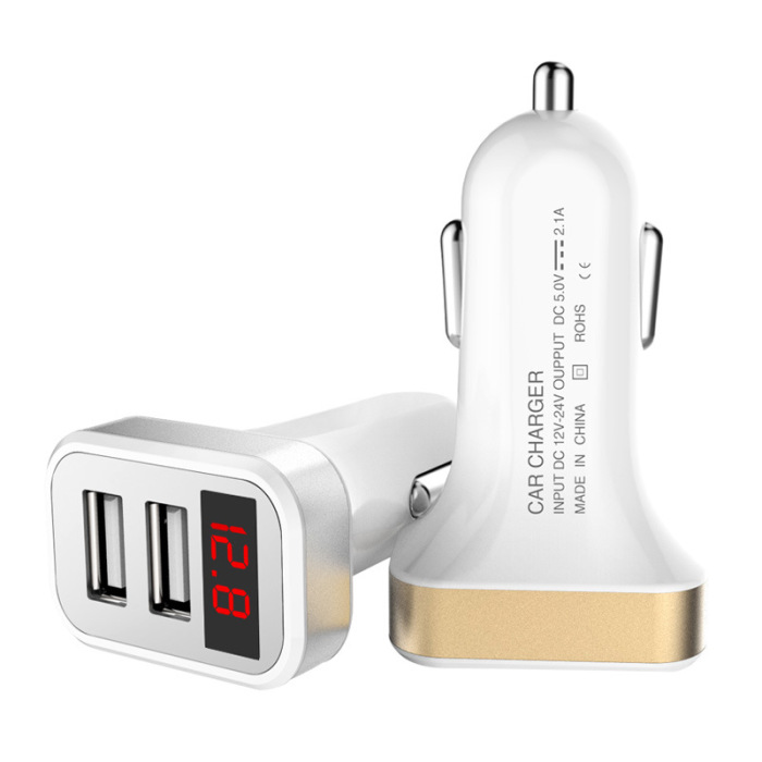 Car Charger Dual USB voltage display car charging electronic products Fast Charger 2.1A