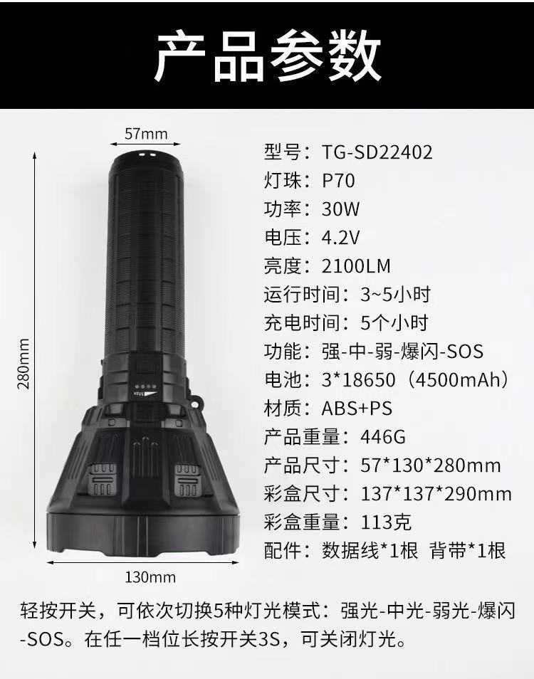 Torch 50W Emergency Engineering Portable Lamp Long Shot P70 Torch with Power Display Torch 50W Emergency Engineering Portable Lamp Long Shot P70 Torch with Power Display