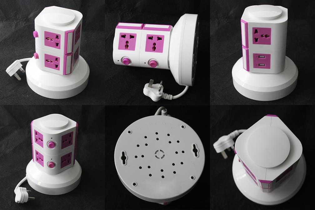 Pink 2usb Two-Layer British Plugs Socket Power Strip Power Strip Patch Board Patch Board