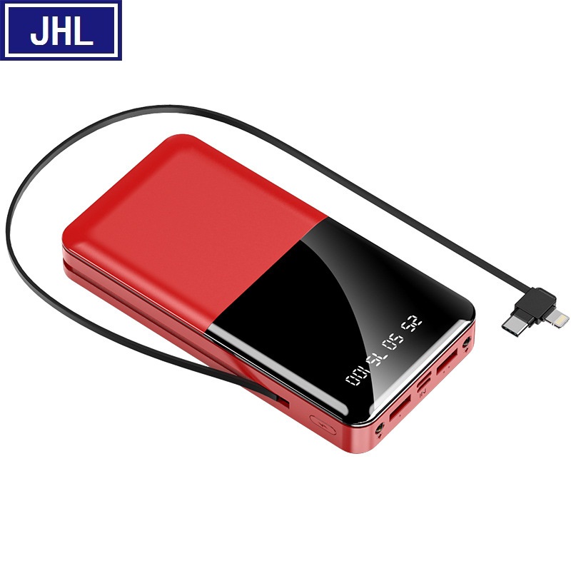 Mini Self-Wired Mirror Mobile Phone Universal Power Bank 20000 MA Large Capacity Fast Charging MobilePower Customization