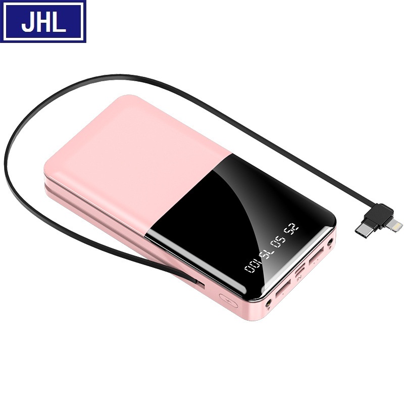 Mini Self-Wired Mirror Mobile Phone Universal Power Bank 20000 MA Large Capacity Fast Charging MobilePower Customization
