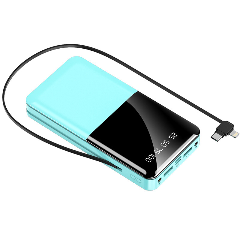 Mini Self-Wired Mirror Mobile Phone Universal Power Bank 20000 MA Large Capacity Fast Charging MobilePower Customization
