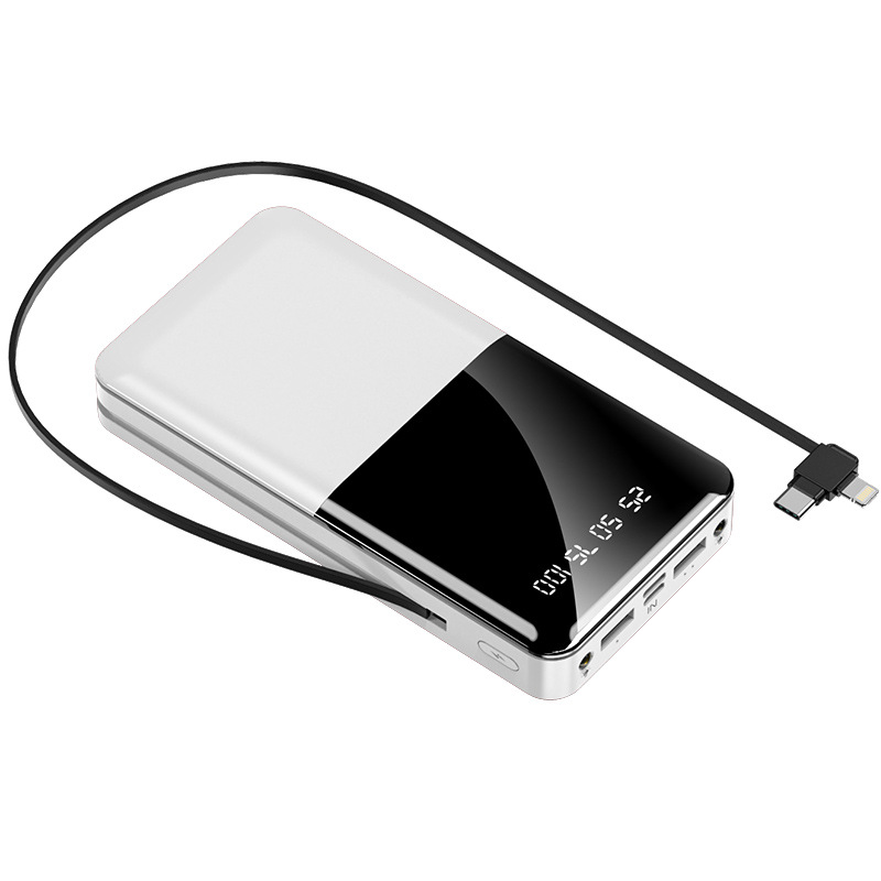 Mini Self-Wired Mirror Mobile Phone Universal Power Bank 20000 MA Large Capacity Fast Charging MobilePower Customization