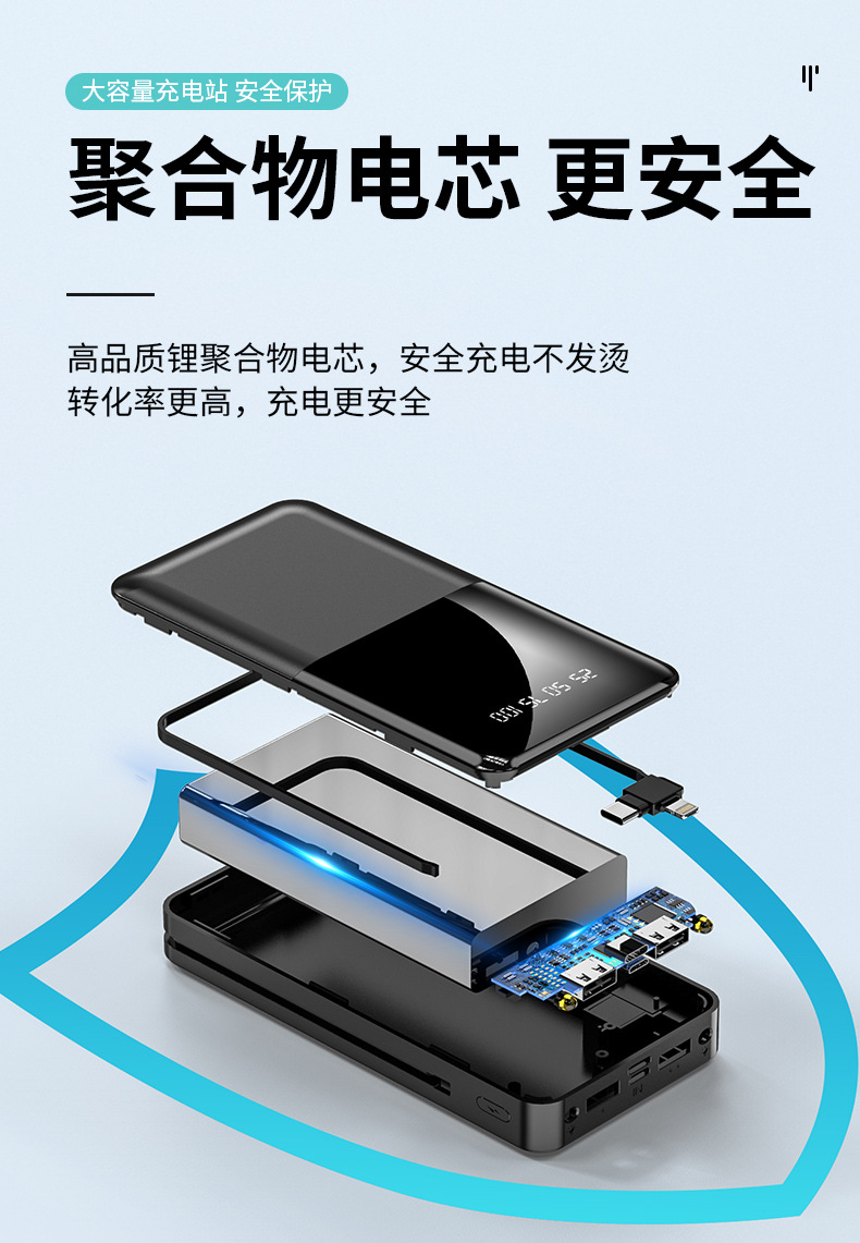 Mini Self-Wired Mirror Mobile Phone Universal Power Bank 20000 MA Large Capacity Fast Charging MobilePower Customization Mini Self-Wired Mirror Mobile Phone Universal Power Bank 20000 MA Large Capacity Fast Charging MobilePower Customization