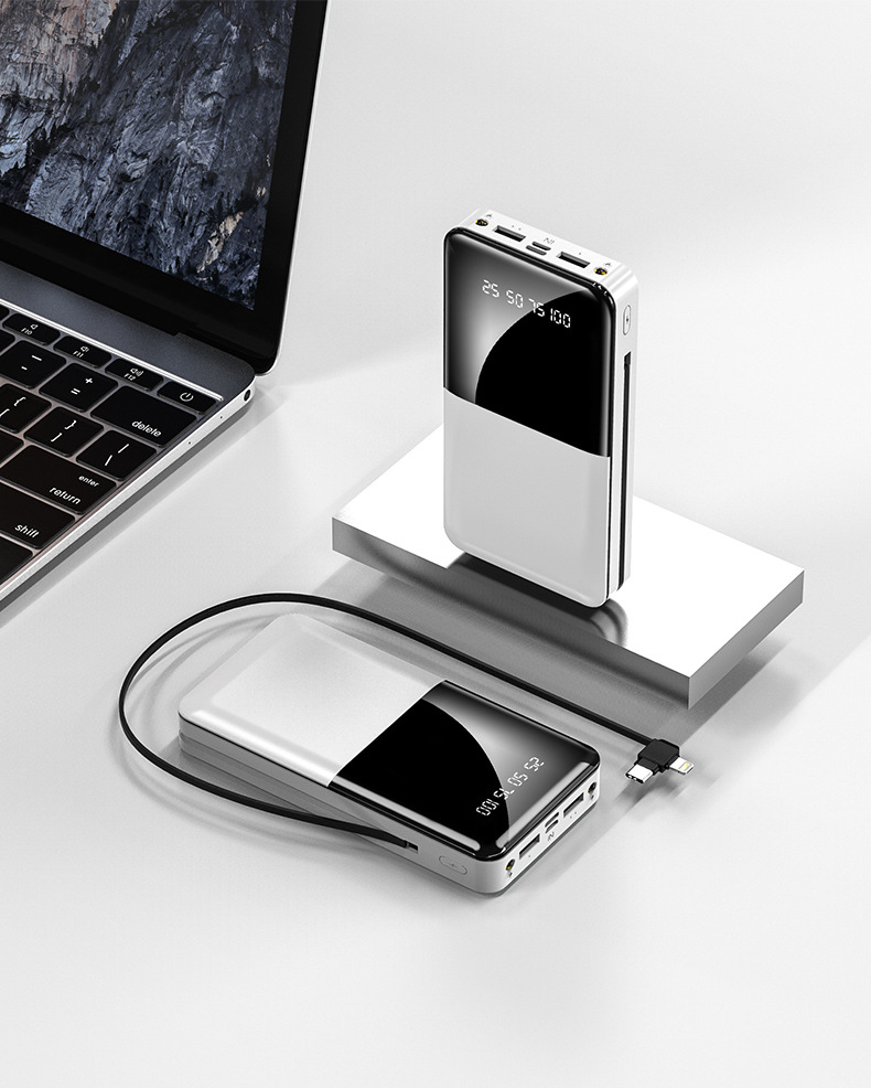 Mini Self-Wired Mirror Mobile Phone Universal Power Bank 20000 MA Large Capacity Fast Charging MobilePower Customization Mini Self-Wired Mirror Mobile Phone Universal Power Bank 20000 MA Large Capacity Fast Charging MobilePower Customization