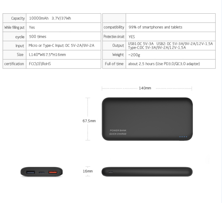 Aidu Polymer Power Bank Fast Charge Large Capacity Mobile Power 10,000 Ma Gift Customization OEM