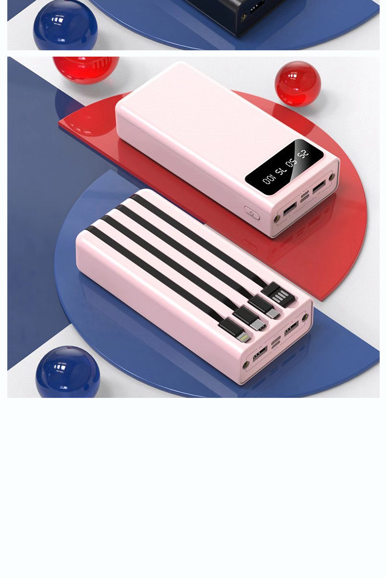 Comes with Four-Wire Power Bank Portable Large Capacity 30000 MA Mobile Power with LED Light Power Bank