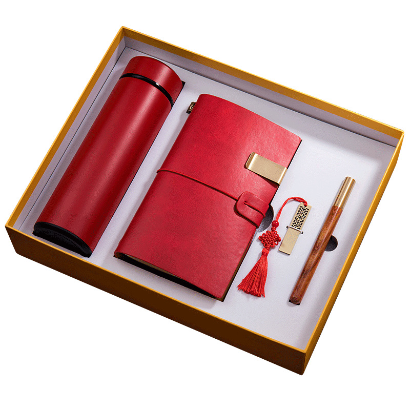 Business Vacuum Cup Gift Set Usb Flash Drive Ledger Wooden Pen Power Bank Mobile Power Gift Set