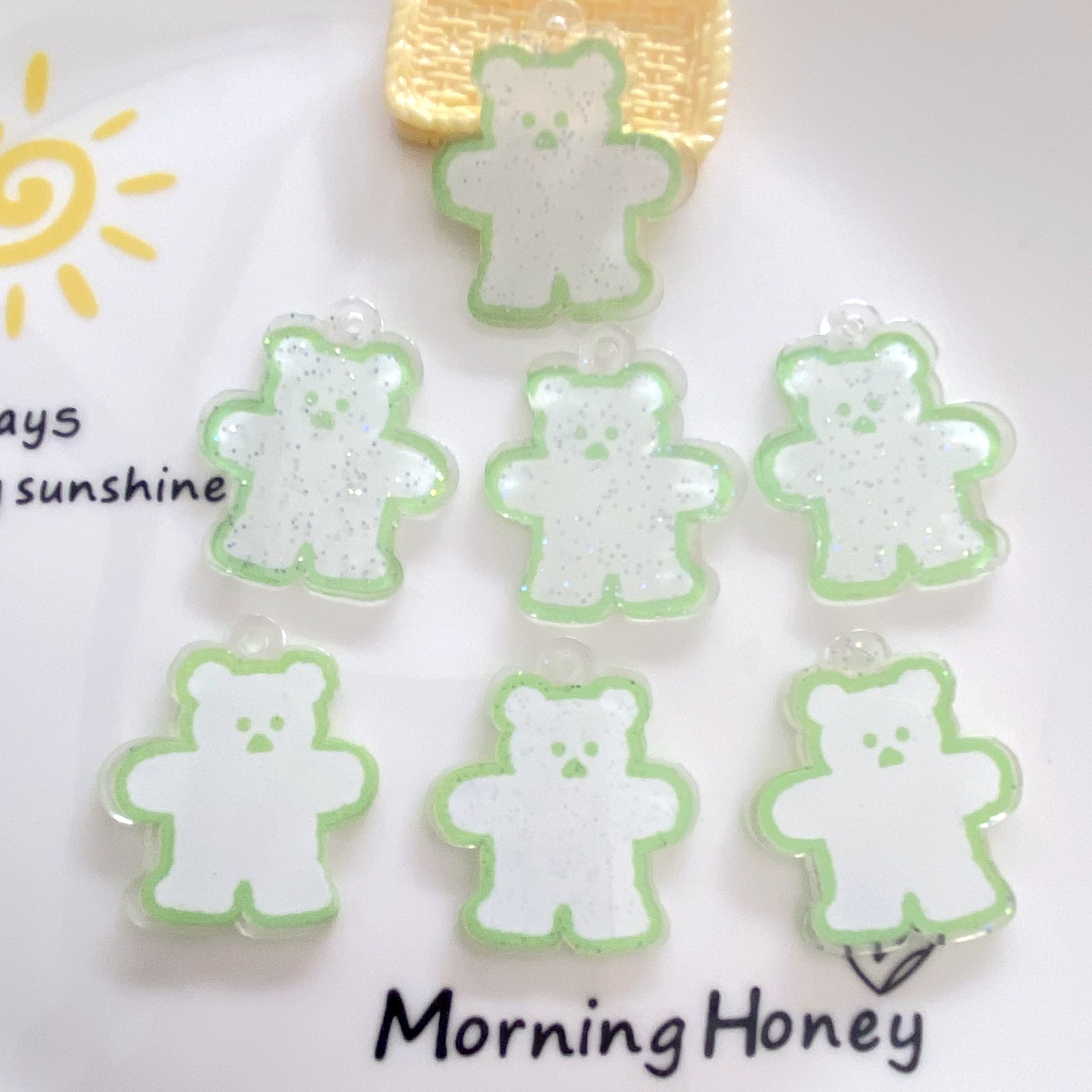 Resin Accessories DIY Phone Shell Stickers Keychain Pendant with Hole Bright Pink Double-Sided Transparent Bear Pendant