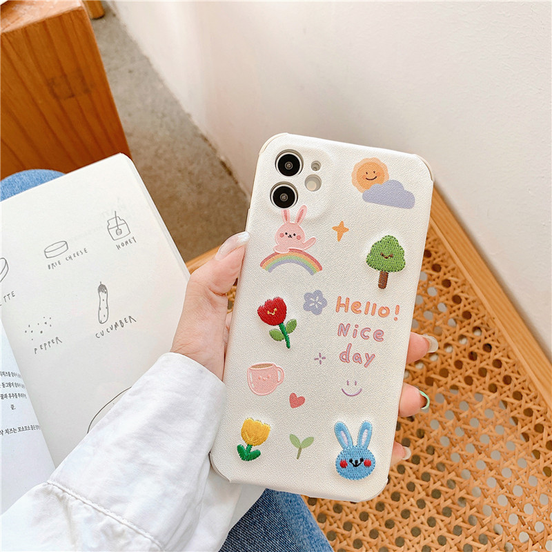 Embroidered Bear Rabbit Apple Xsmax Phone Case XR for Iphone11pro78Plus Cartoon Soft Shell Embroidered Bear Rabbit Apple Xsmax Phone Case XR for Iphone11pro78Plus Cartoon Soft Shell