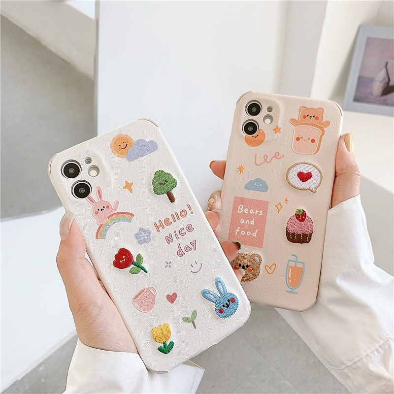 Embroidered Bear Rabbit Apple Xsmax Phone Case XR for Iphone11pro78Plus Cartoon Soft Shell Embroidered Bear Rabbit Apple Xsmax Phone Case XR for Iphone11pro78Plus Cartoon Soft Shell