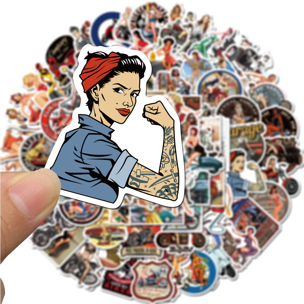 of Motorcycle Retro Girl Graffiti Stickers Mobile Phone Shell Luggage Scooter Super Waterproof Stickers Can Be Whole