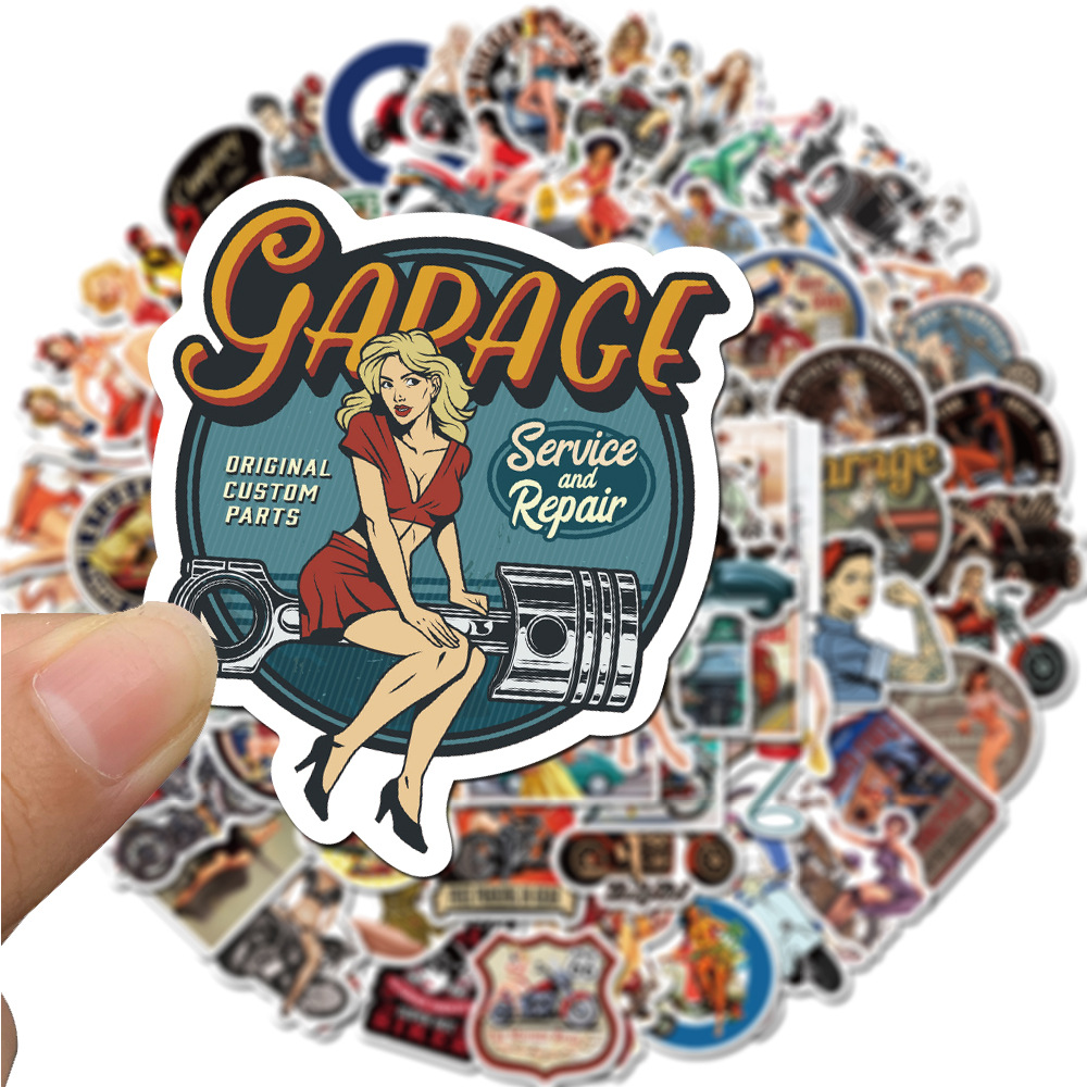 of Motorcycle Retro Girl Graffiti Stickers Mobile Phone Shell Luggage Scooter Super Waterproof Stickers Can Be Whole