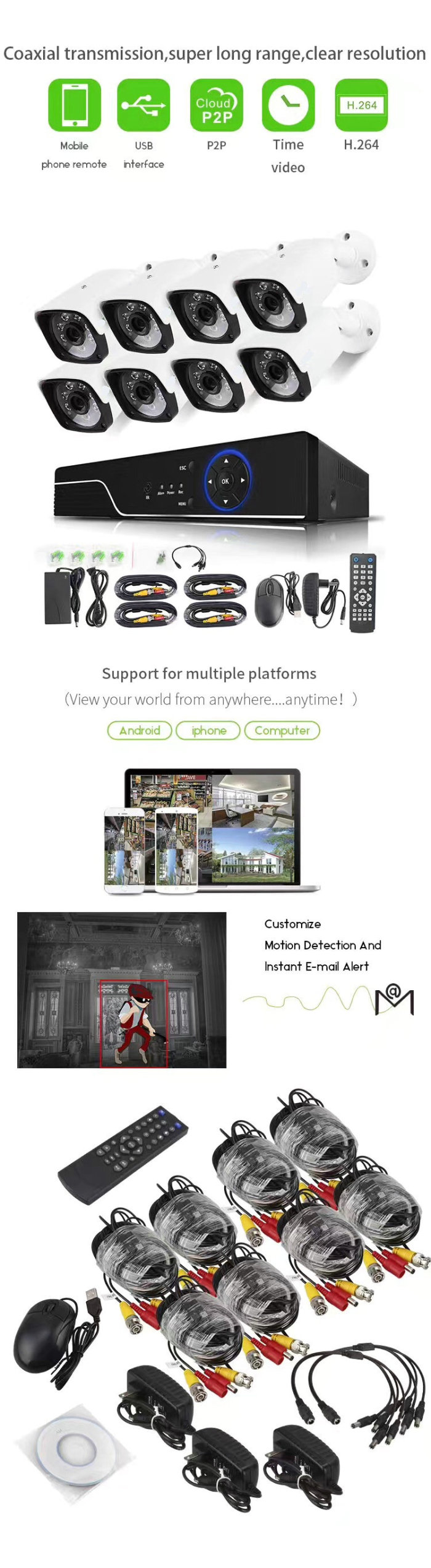 HD AHD monitoring equipment package KIT camera set 8CH