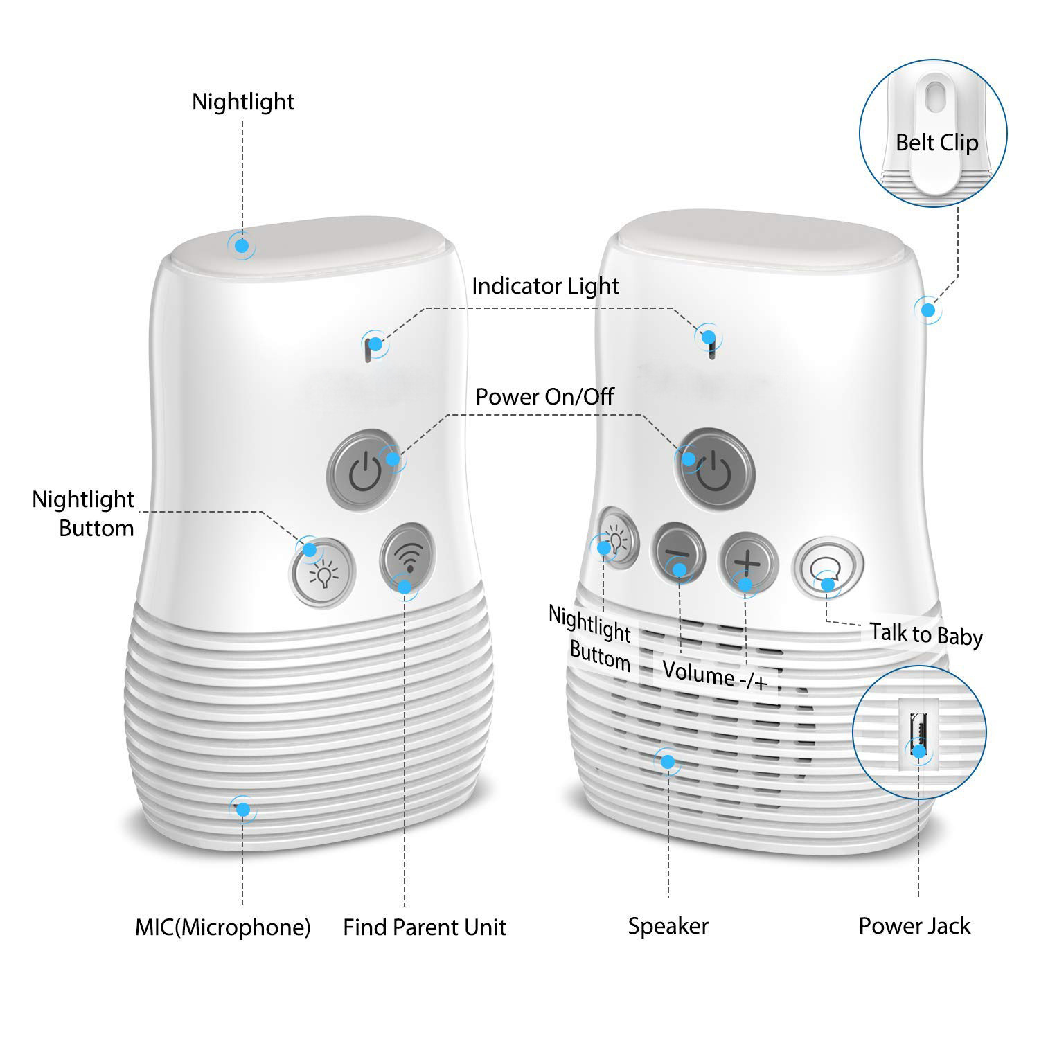 Cross-Border Hot Selling Baby Monitor Monitor Interphone Two-Way Intercom Small Night Lamp Smart Power Saving