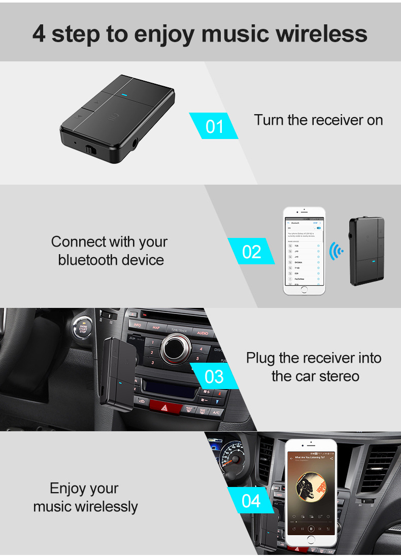 Foreign Trade New on Board Bluetooth Receiver Car Wireless 5.0 Bluetooth Receiver Headset Audio Receiver Bluetooth
