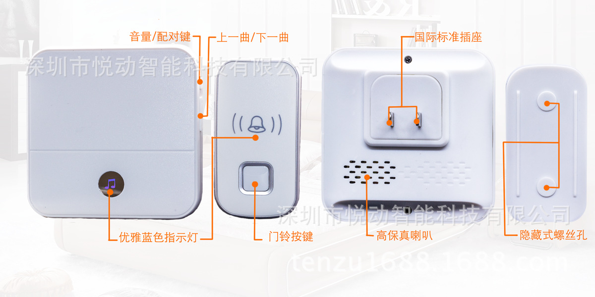Home Wireless Doorbell Intelligent Ac Direct Plug Long Distance Remote Control Calling Device Wireless Receiver Home Wireless Doorbell Intelligent Ac Direct Plug Long Distance Remote Control Calling Device Wireless Receiver