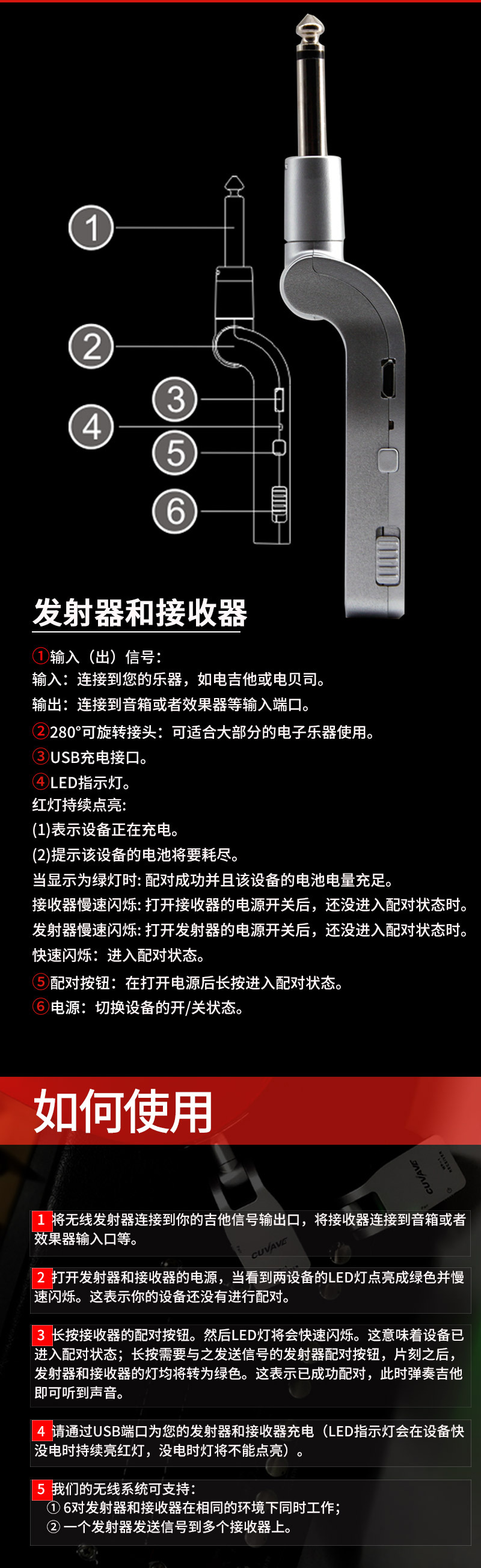 Guitar Wireless Receiver Transmitter Guitar Musical Instrument 2.4G High-End Wireless Vibration Pickup Guitar Wireless Receiver Transmitter Guitar Musical Instrument 2.4G High-End Wireless Vibration Pickup